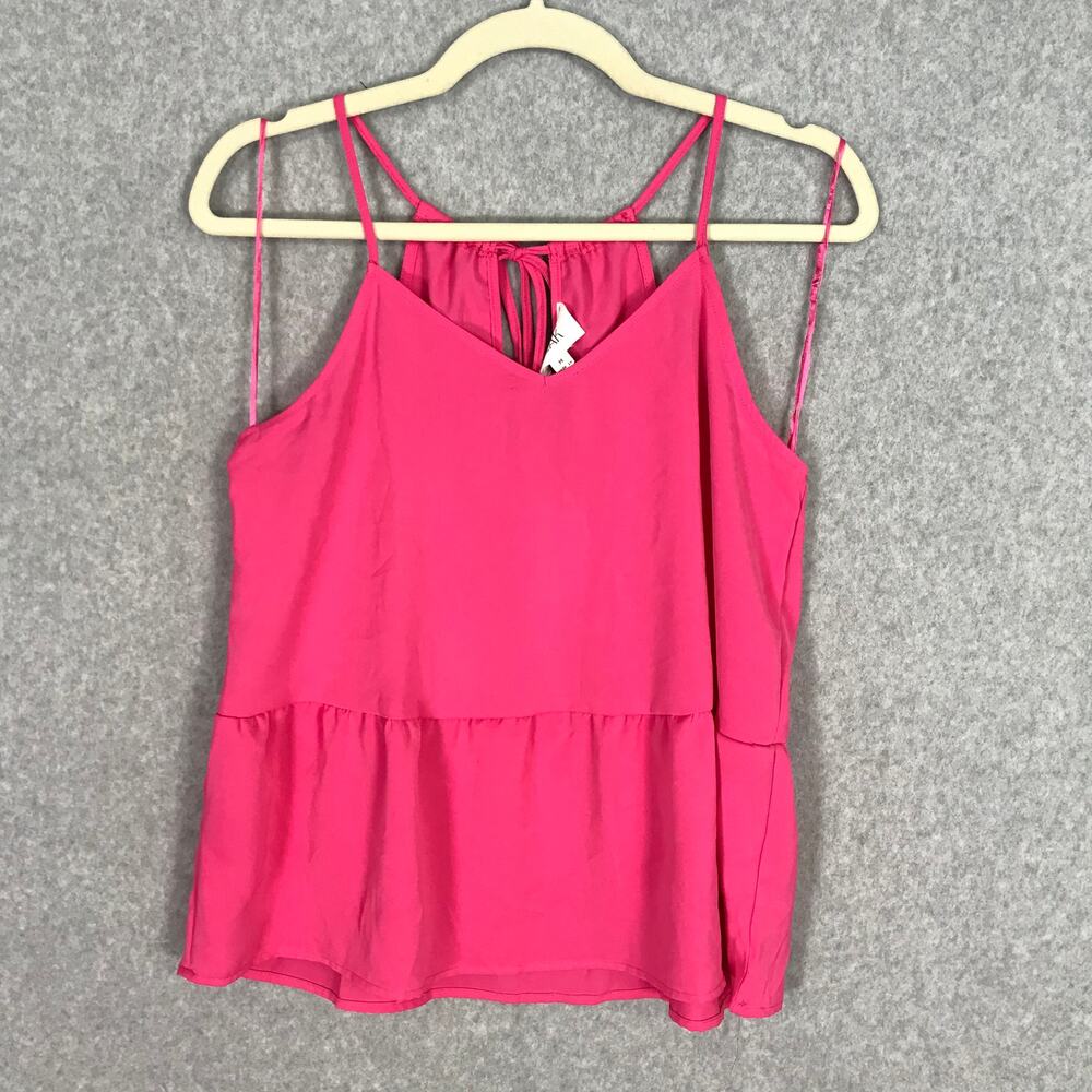 Olive and Oak Blouse Womens Mediumโ Pink Satin Ruffle Peplum Tank Top Festival